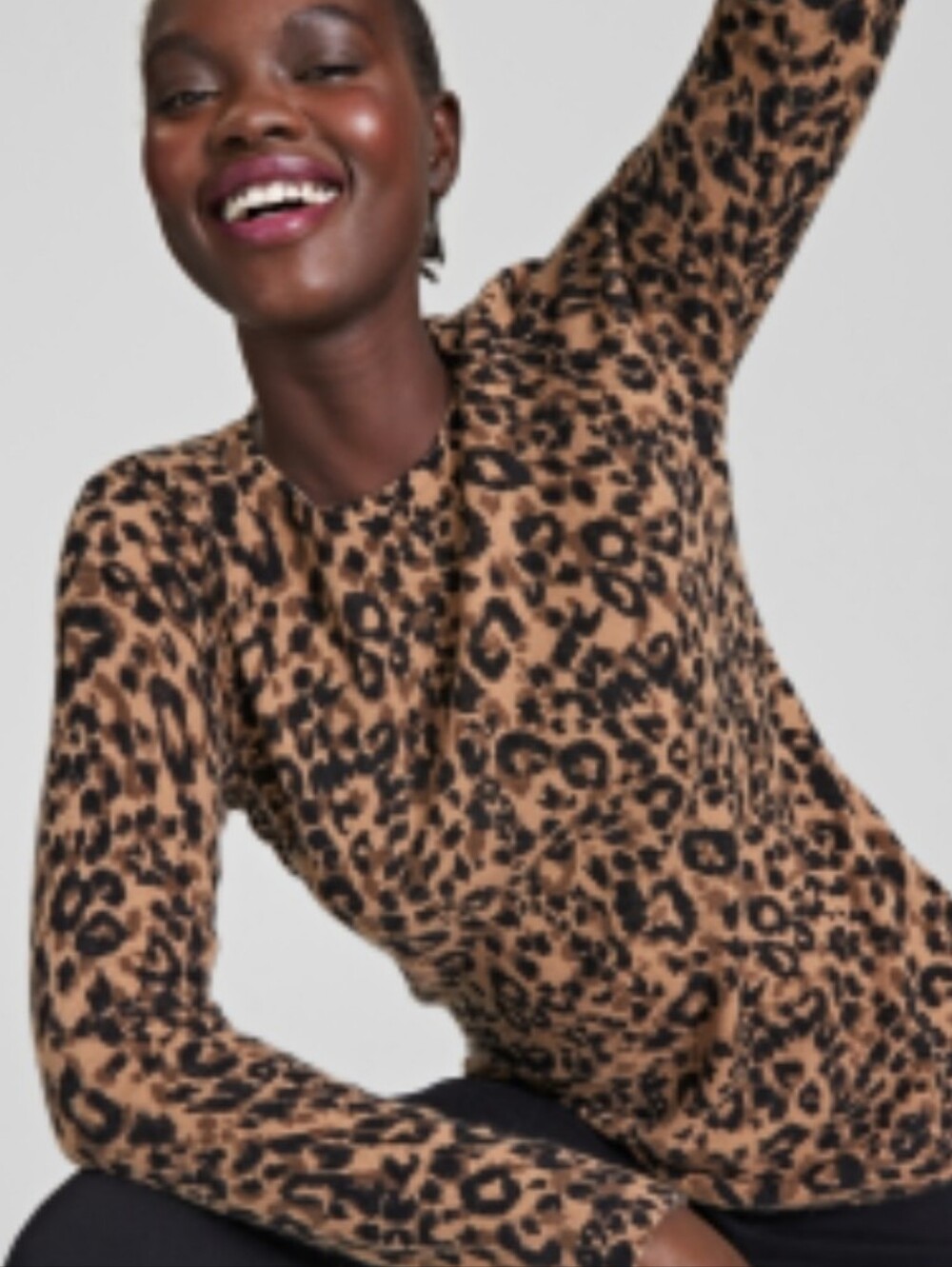 NWT Charter Club Cashmere Brown and Black Leopard-Print Lightweight Sweater Top